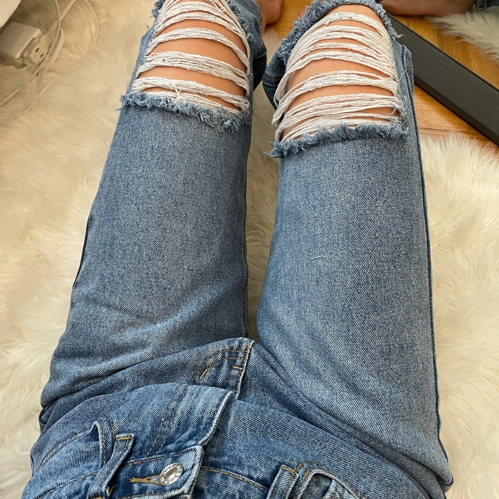 Pretty Little Thing Distressed Mom Jeans